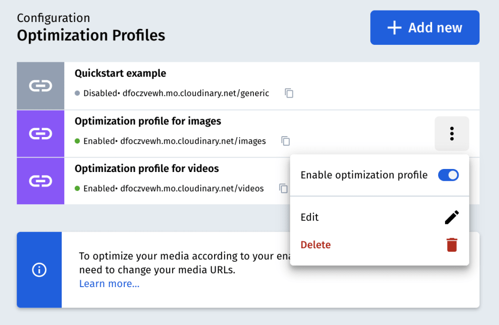 Enable optimization profile