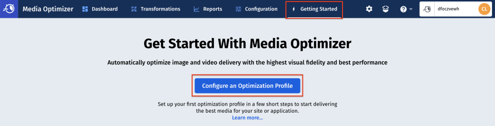 Create an optimization profile from Getting Started tab
